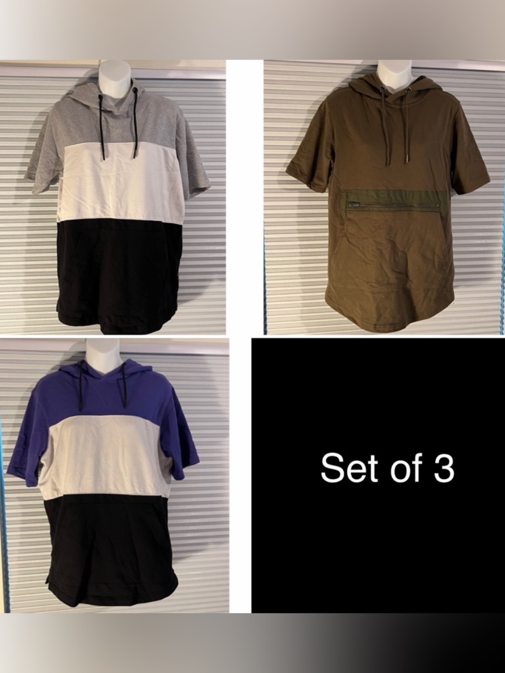 Set of 3 hooded short sleeve shirts